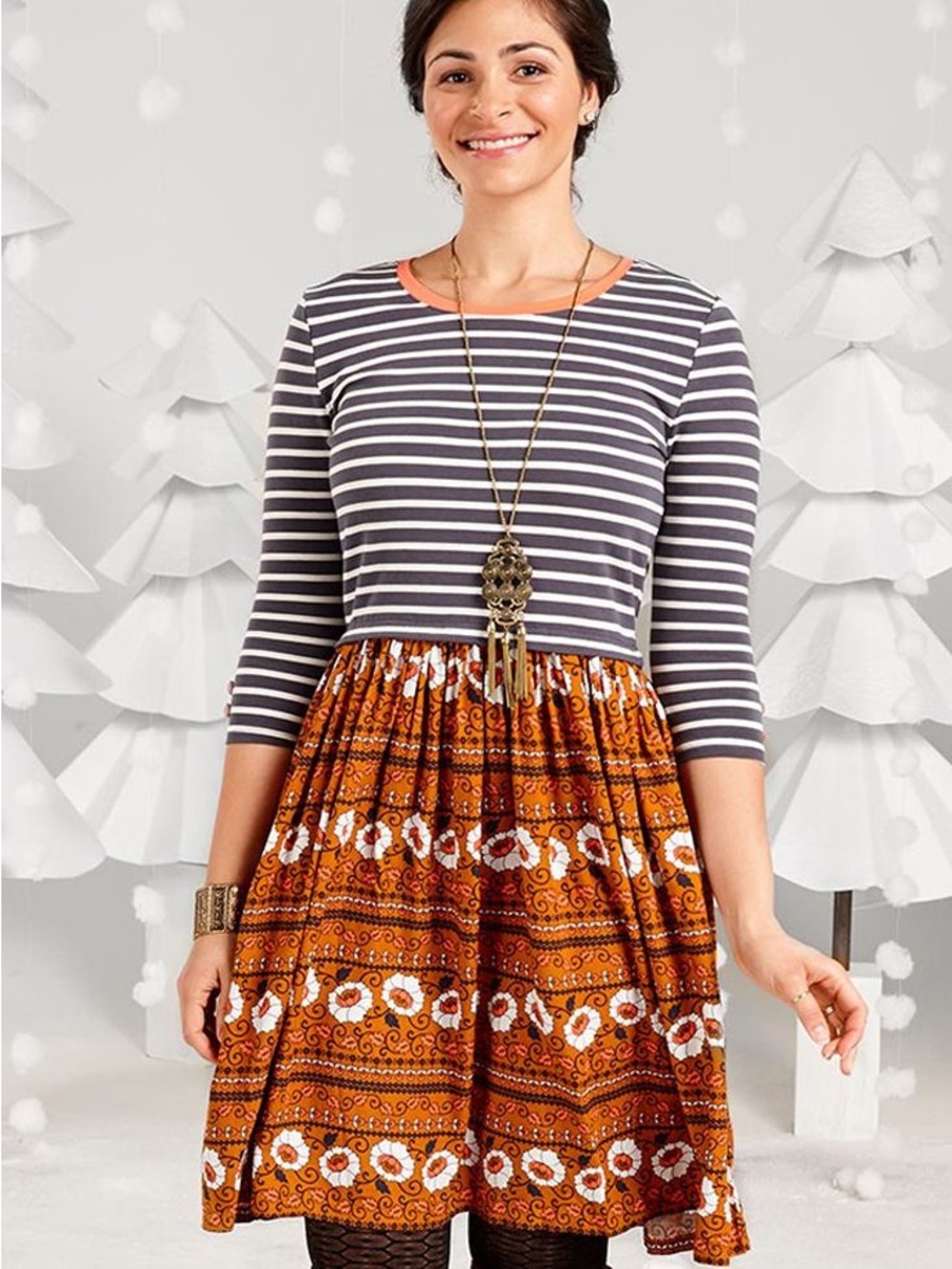 Matilda Jane Winsome Dress Once Upon a Time Women M Striped Floral